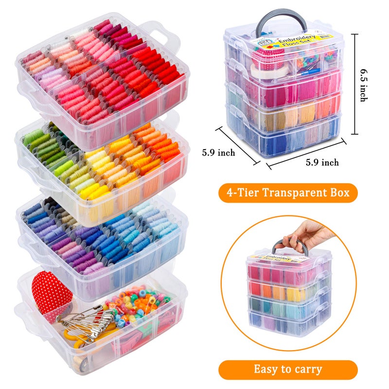 Inscraft 403 Pack Embroidery Floss Set, 250 Colors Cross Stitch Friendship Bracelet Thread with 153 Pcs Cross Stitch Tool, 4-Tier Transparent Box for Storage - Image 2